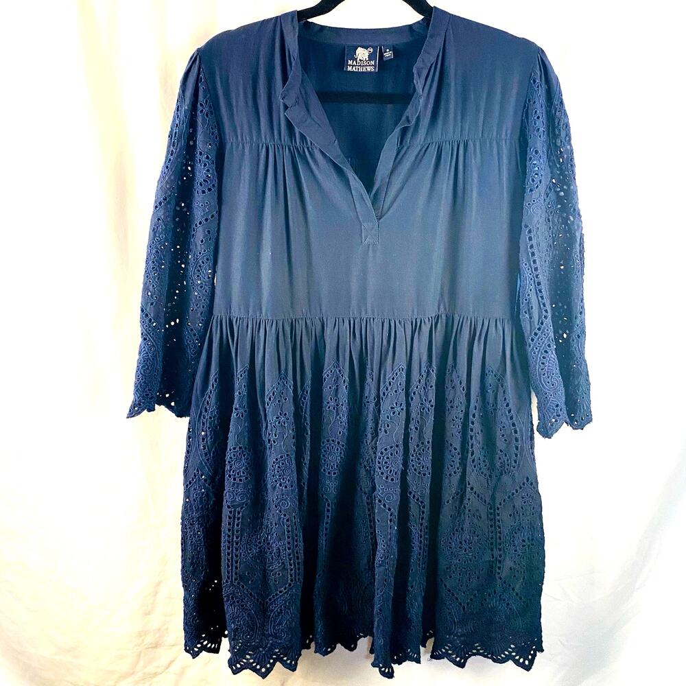 Madison Mathews Black Eyelit‎ Oversized Flowy Babydoll Dress Goth Witchy Small